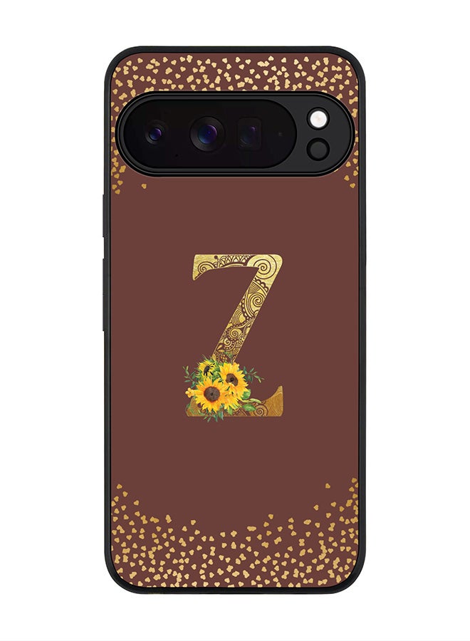 For Google Pixel 10 Pro XL Case,Slim fit Camera Protection, Shockproof Thin Phone cover  - Custom Floral Monogram - Z  (Brown )